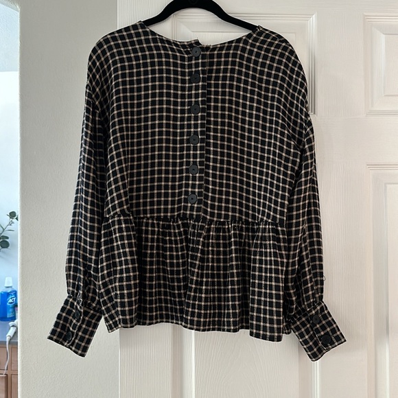 MADEWELL Button-Back Peplum Top in Mini Windowpane / SMALL / CHECK TWILL - Picture 7 of 10